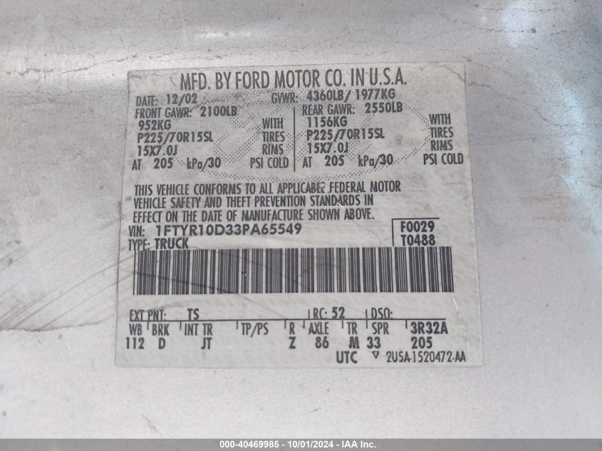 1FTYR10D33PA65549 2003 Ford Ranger