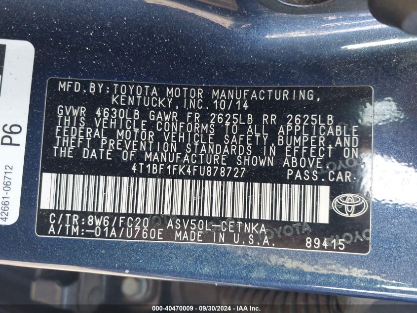 4T1BF1FK4FU878727 2015 Toyota Camry Le/Xle/Se/Xse