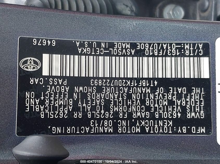 4T1BF1FK2DU722893 2013 Toyota Camry Xle