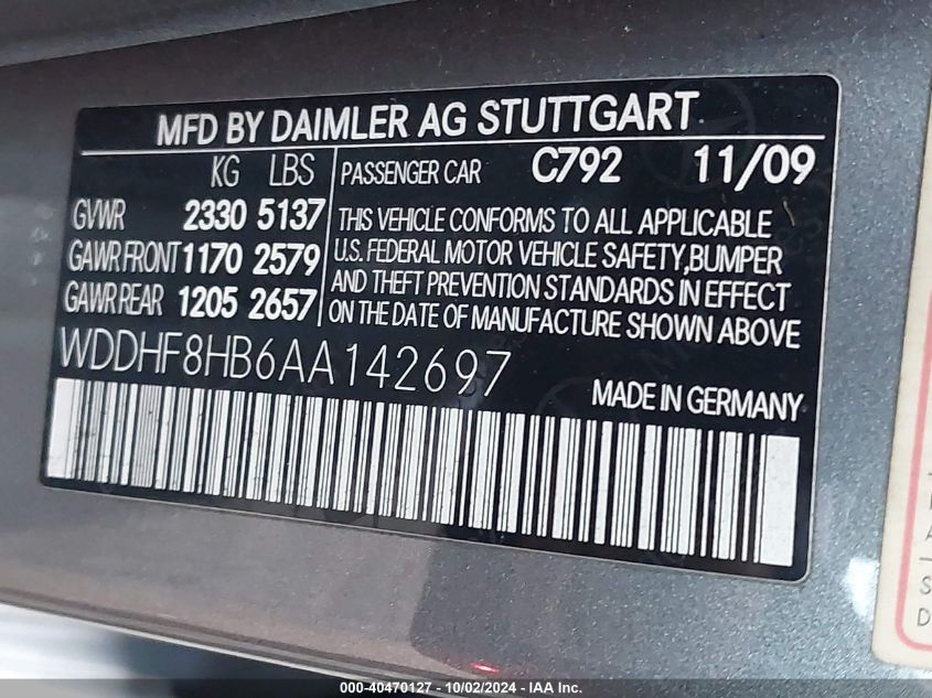 WDDHF8HB6AA142697 2010 Mercedes-Benz E 350 4Matic