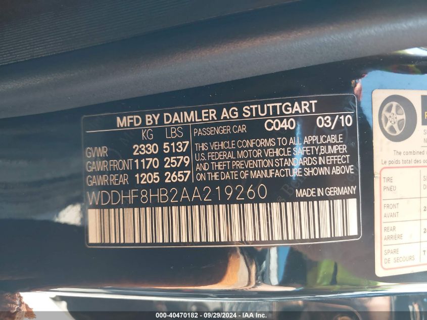 WDDHF8HB2AA219260 2010 Mercedes-Benz E 350 4Matic