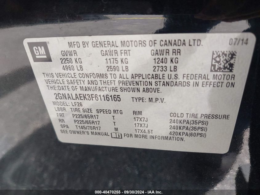 2015 Chevrolet Equinox Ls VIN: 2GNALAEK3F6116165 Lot: 40470255