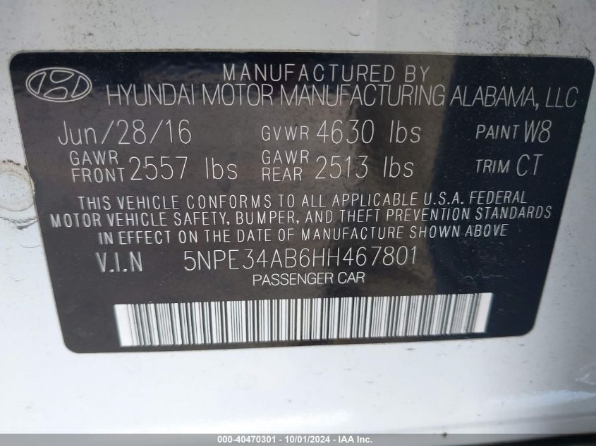 5NPE34AB6HH467801 2017 Hyundai Sonata Limited 2.0T