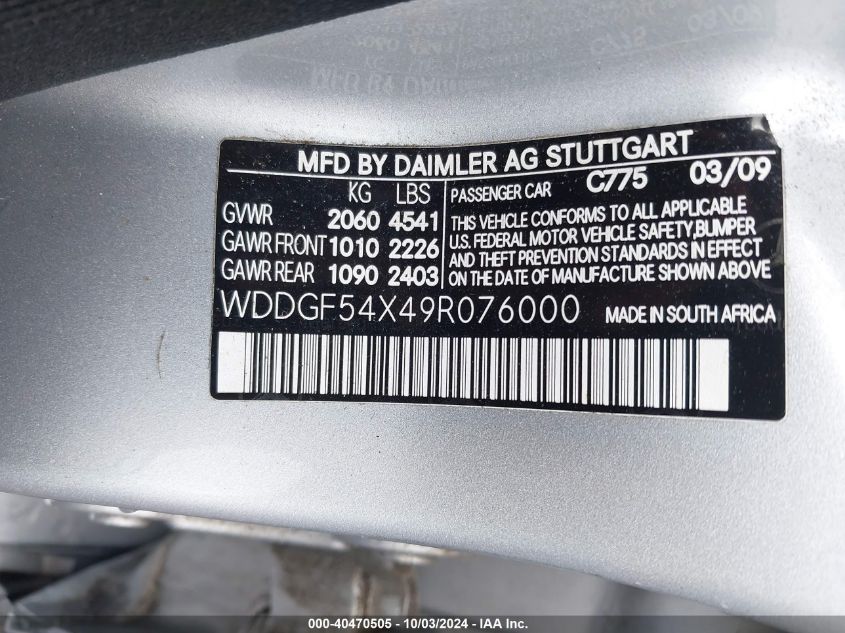 WDDGF54X49R076000 2009 Mercedes-Benz C 300 Luxury/Sport