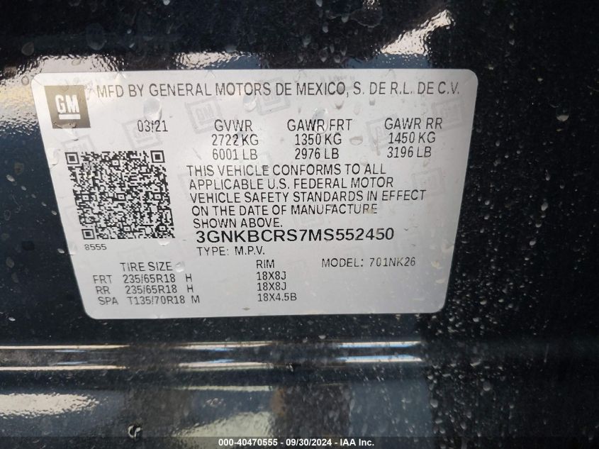 3GNKBCRS7MS552450 2021 Chevrolet Blazer Fwd 2Lt