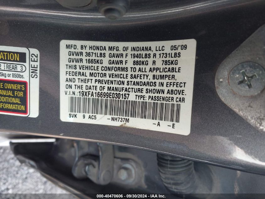 19XFA16699E030157 2009 Honda Civic Lx-S