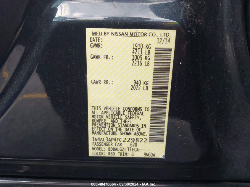 1N4AL3AP4FC229822 2015 Nissan Altima 2.5/S/Sv/Sl