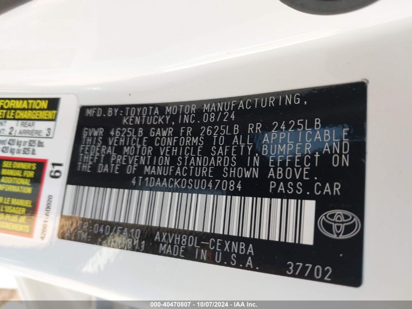 4T1DAACK0SU047084 2025 Toyota Camry Le