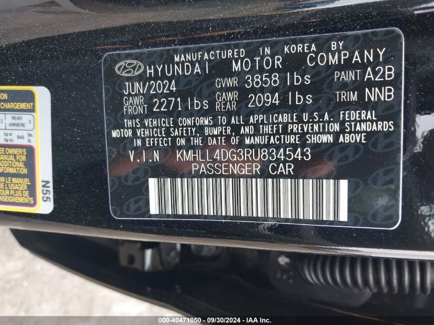 2024 Hyundai Elantra Se VIN: KMHLL4DG3RU834543 Lot: 40471050