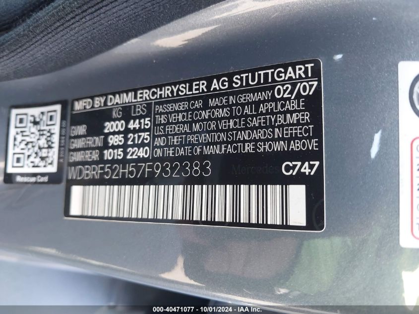 WDBRF52H57F932383 2007 Mercedes-Benz C 230 Sport