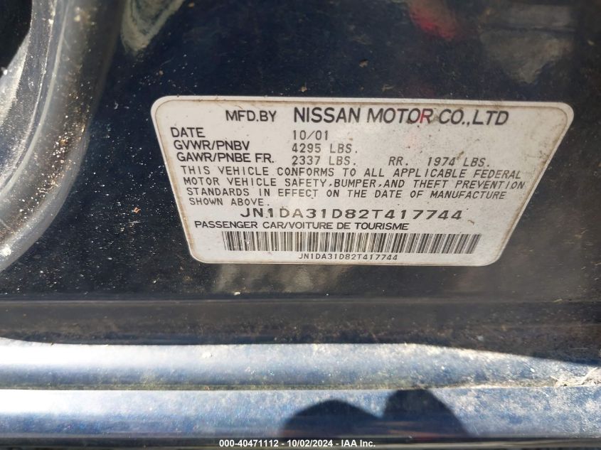 JN1DA31D82T417744 2002 Nissan Maxima Se