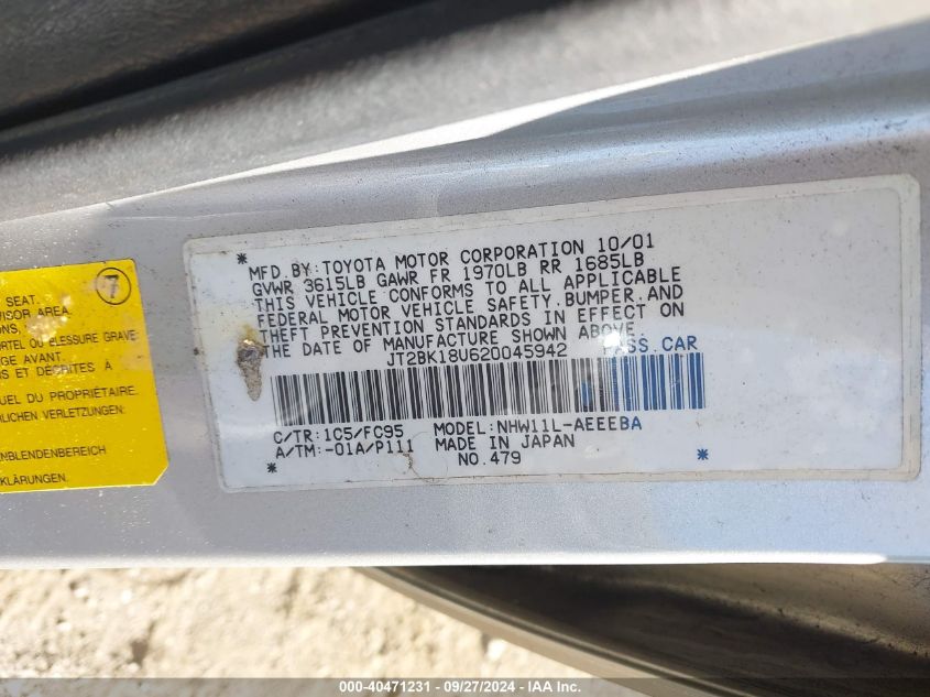 JT2BK18U620045942 2002 Toyota Prius