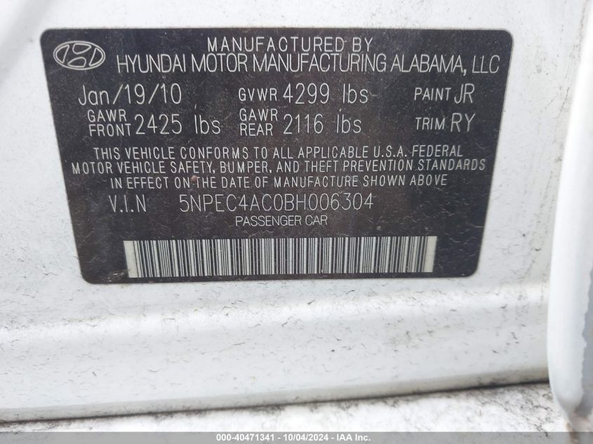 5NPEC4AC0BH006304 2011 Hyundai Sonata Limited