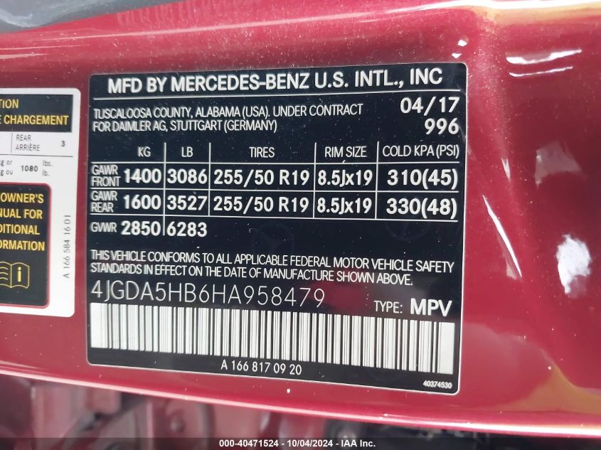 4JGDA5HB6HA958479 2017 Mercedes-Benz Gle 350 4Matic