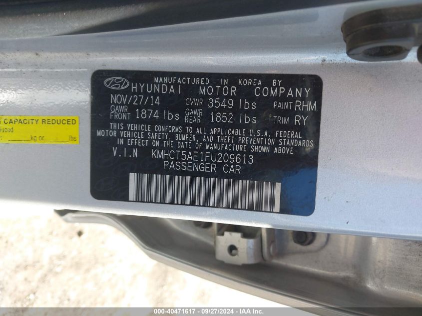 KMHCT5AE1FU209613 2015 Hyundai Accent Gs