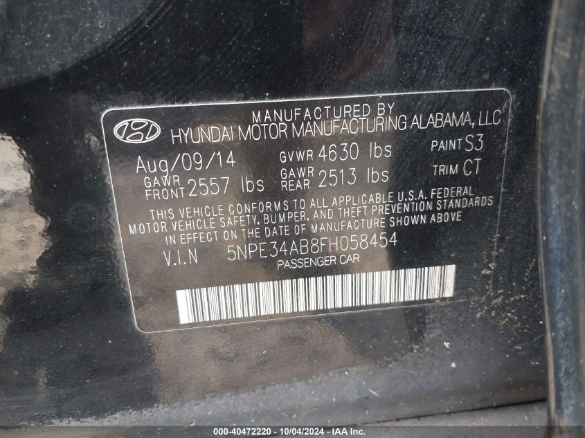 5NPE34AB8FH058454 2015 Hyundai Sonata Sport 2.0T