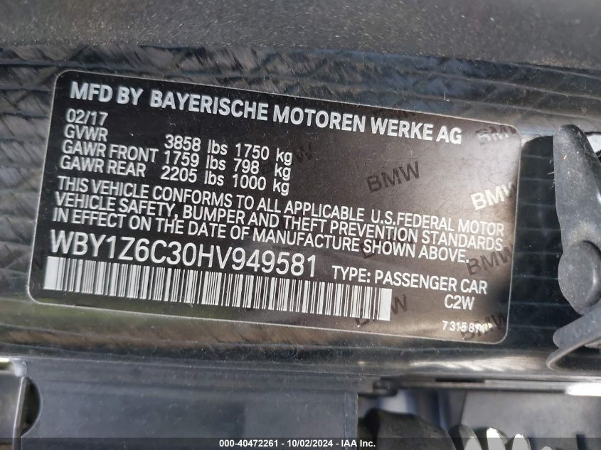 WBY1Z6C30HV949581 2017 BMW I3 94 Ah