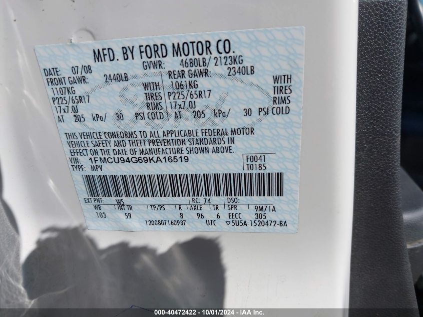 1FMCU94G69KA16519 2009 Ford Escape Limited