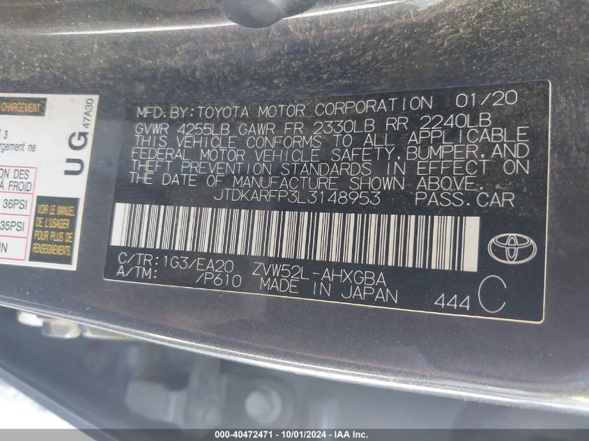 JTDKARFP3L3148953 2020 Toyota Prius Prime Xle