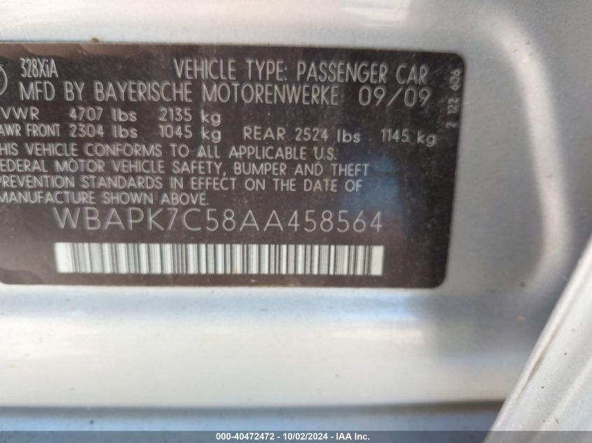 WBAPK7C58AA458564 2010 BMW 328I xDrive