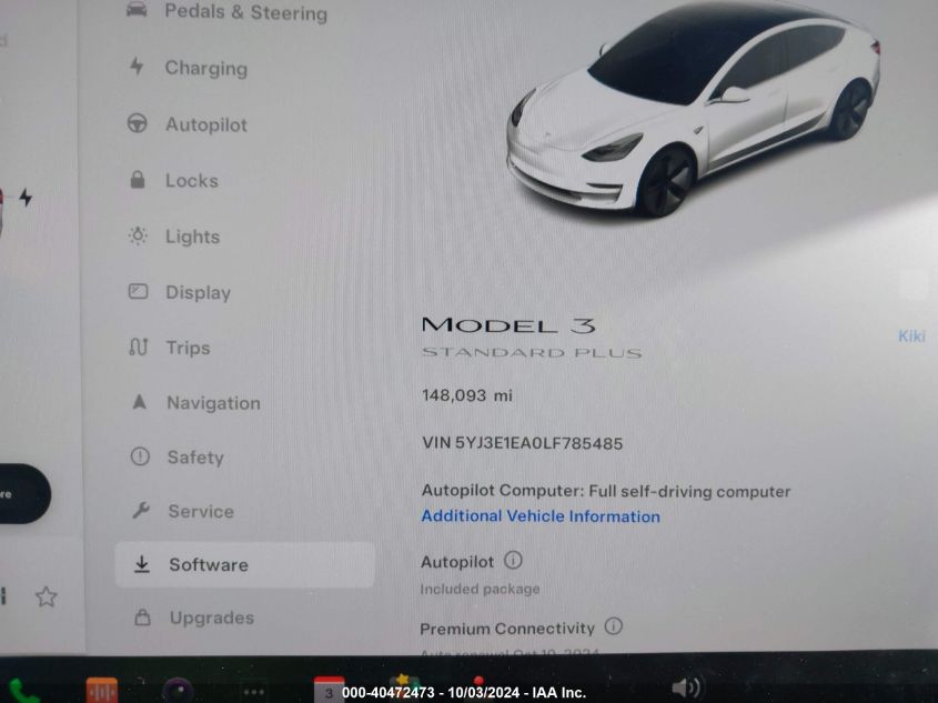 2020 Tesla Model 3 Standard Range Plus Rear-Wheel Drive/Standard Range Rear-Wheel Drive VIN: 5YJ3E1EA0LF785485 Lot: 40472473