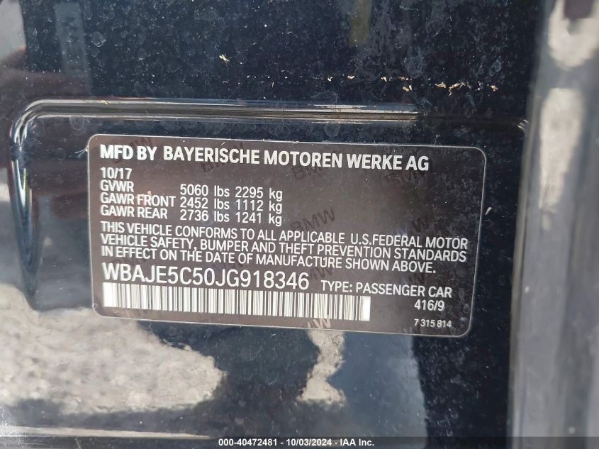 WBAJE5C50JG918346 2018 BMW 540I