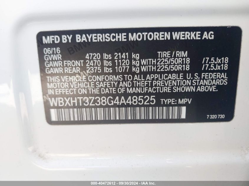 WBXHT3Z38G4A48525 2016 BMW X1 xDrive28I