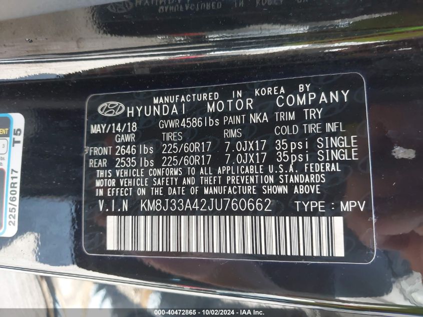 KM8J33A42JU760662 2018 Hyundai Tucson Limited/Sport And Eco/Se