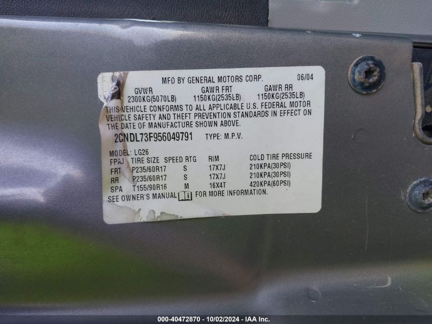 2CNDL73F956049791 2005 Chevrolet Equinox Lt