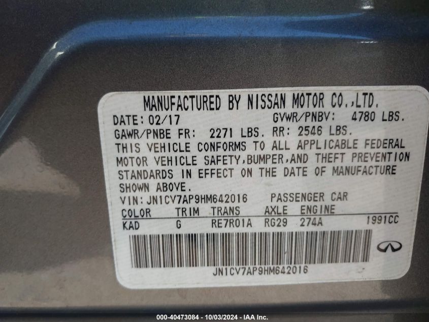 JN1CV7AP9HM642016 2017 Infiniti Q50 2.0T Base