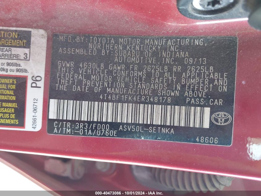 4T4BF1FK4ER348178 2014 Toyota Camry Le