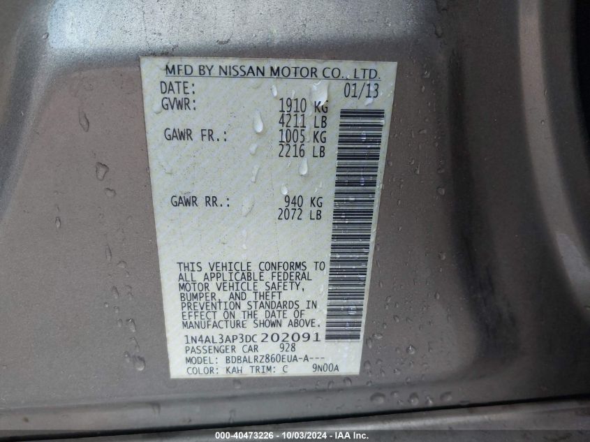 1N4AL3AP3DC202091 2013 Nissan Altima 2.5 S