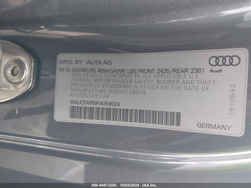 WAUCFAFR9FA059524 2015 Audi A5 2.0T Premium