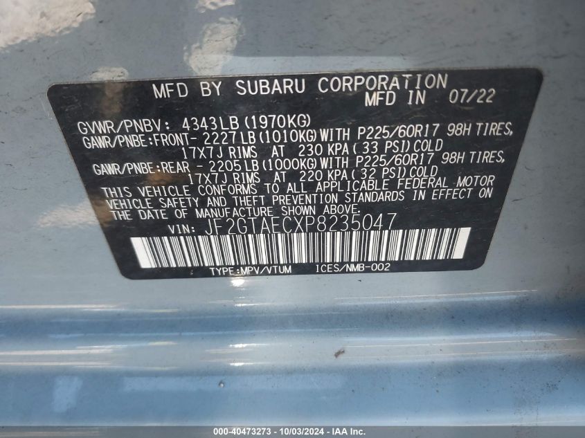 JF2GTAECXP8235047 2023 Subaru Crosstrek Premium