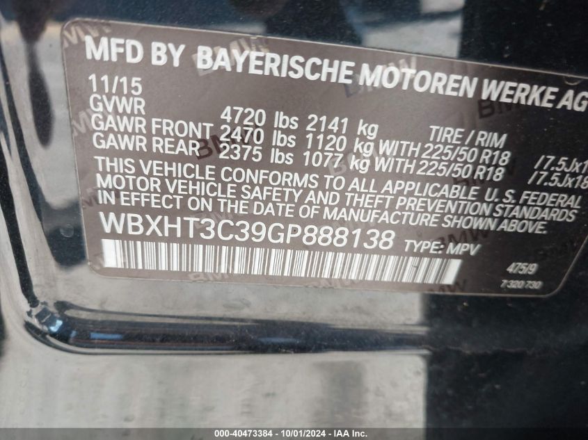 WBXHT3C39GP888138 2016 BMW X1 xDrive28I