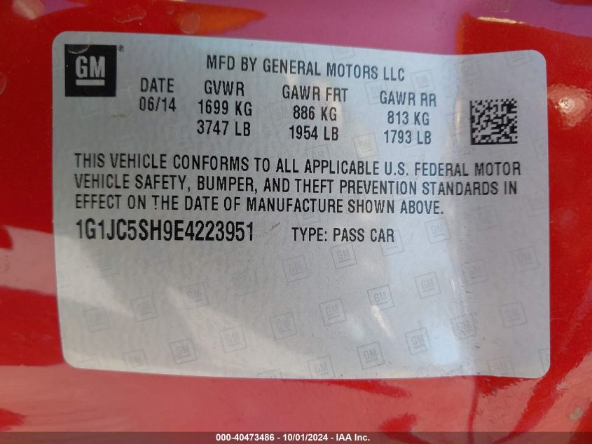 1G1JC5SH9E4223951 2014 Chevrolet Sonic Lt Auto