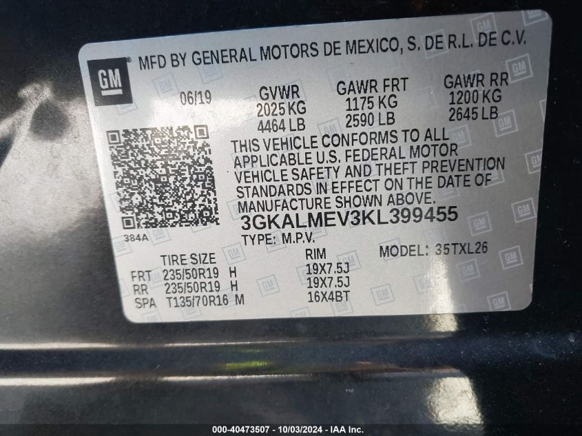 3GKALMEV3KL399455 2019 GMC Terrain Sle