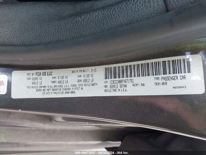 1C3CCCAB6FN671761 2015 Chrysler 200 Limited