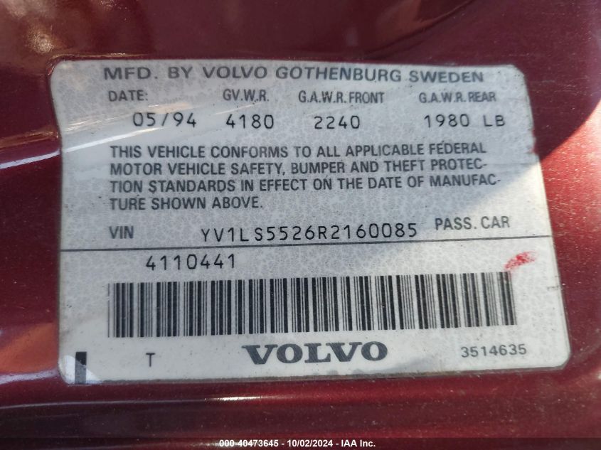 YV1LS5526R2160085 1994 Volvo 850