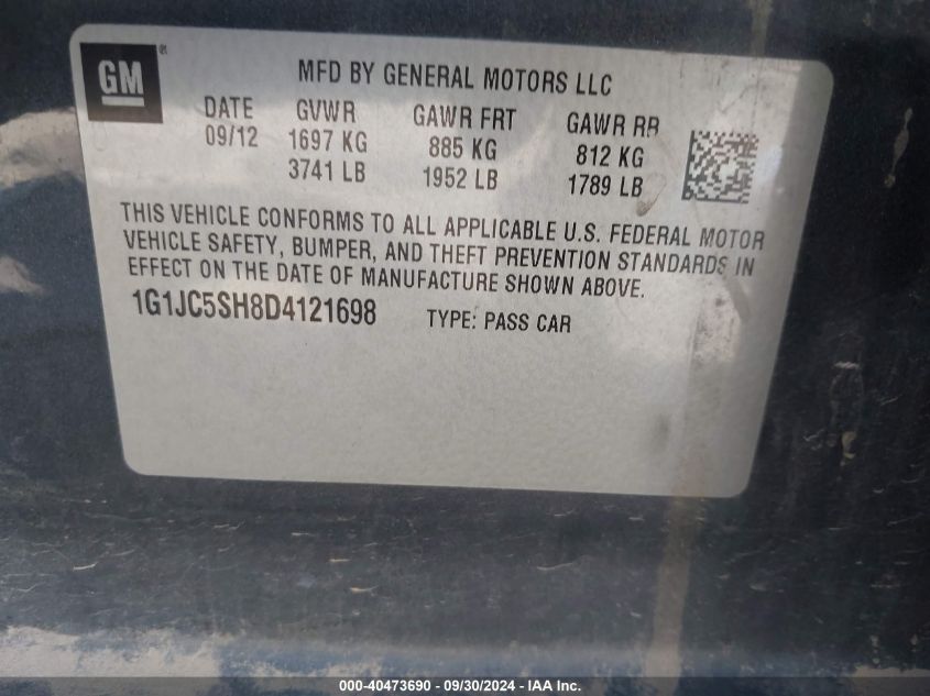 1G1JC5SH8D4121698 2013 Chevrolet Sonic Lt Auto