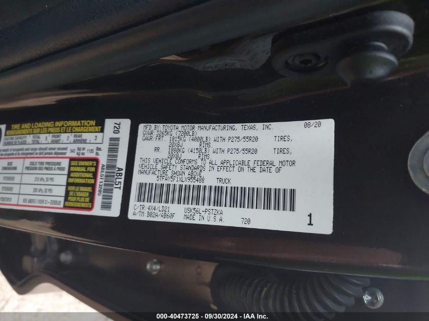 5TFAY5F1XLX955488 2020 Toyota Tundra 4Wd 1794 Edition