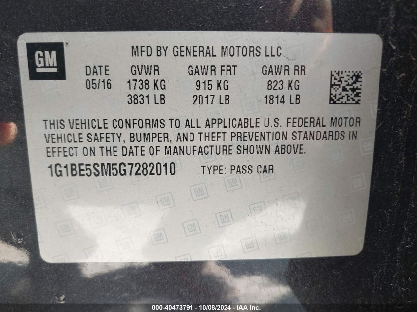 1G1BE5SM5G7282010 2016 Chevrolet Cruze Lt Auto