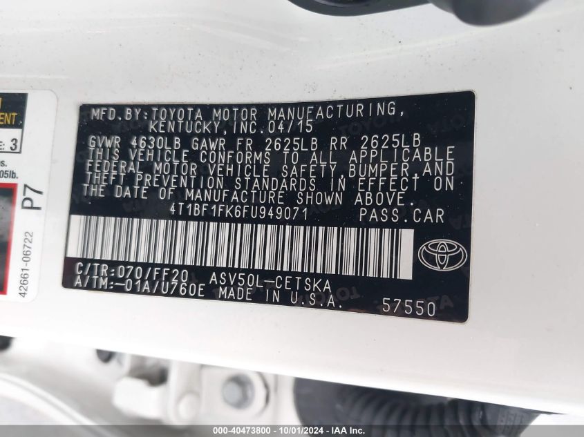 4T1BF1FK6FU949071 2015 Toyota Camry Se
