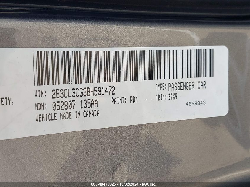 2B3CL3CG3BH591472 2011 Dodge Charger