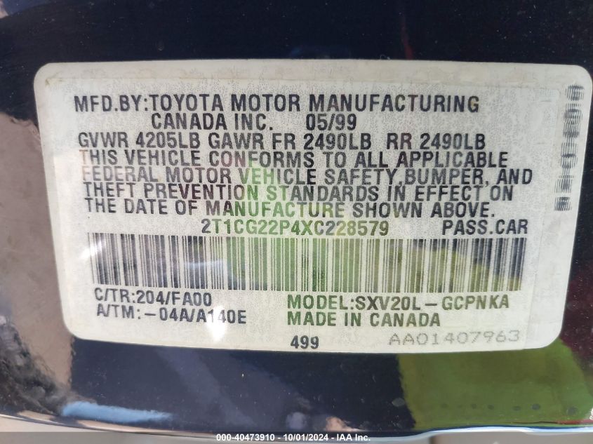 2T1CG22P4XC228579 1999 Toyota Camry Solara Se