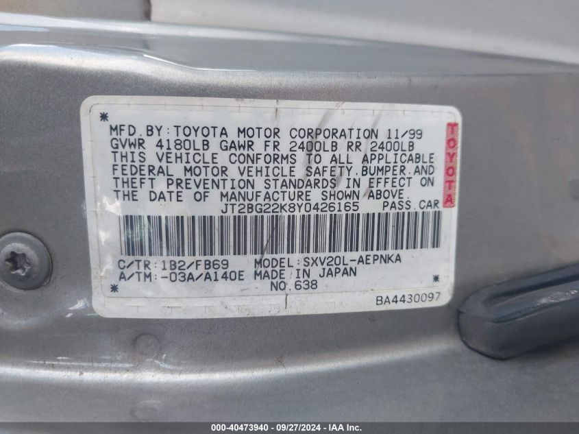 JT2BG22K8Y0426165 2000 Toyota Camry Ce/Le/Xle