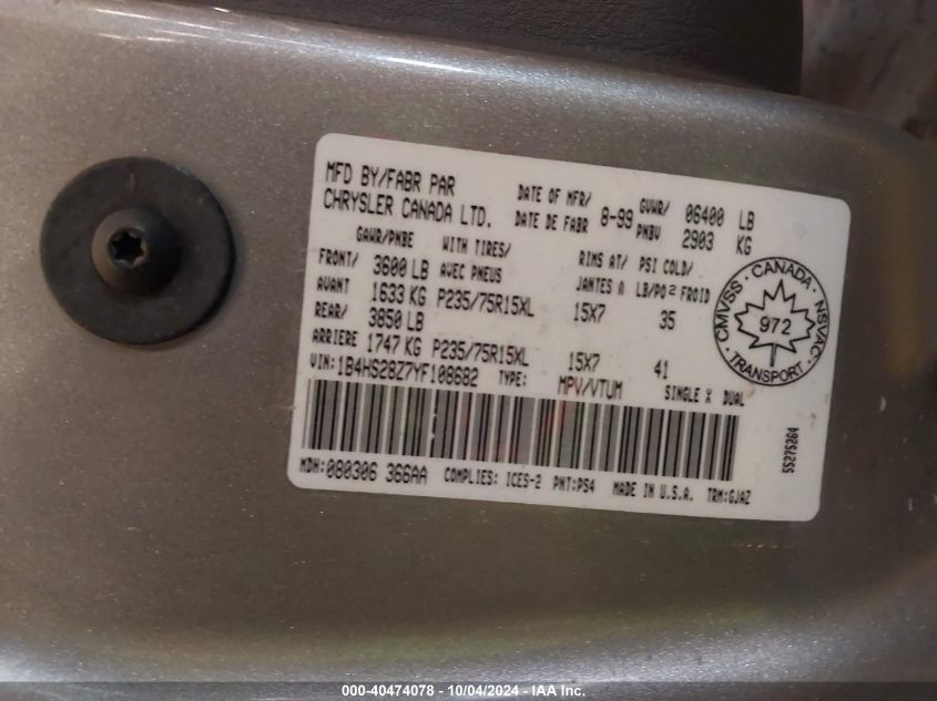 1B4HS28Z7YF108682 2000 Dodge Durango