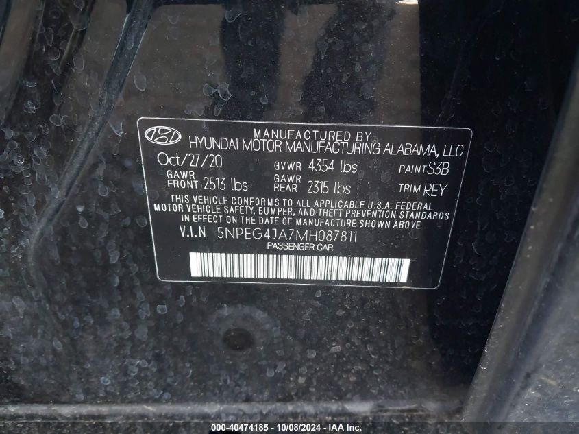 5NPEG4JA7MH087811 2021 Hyundai Sonata Se