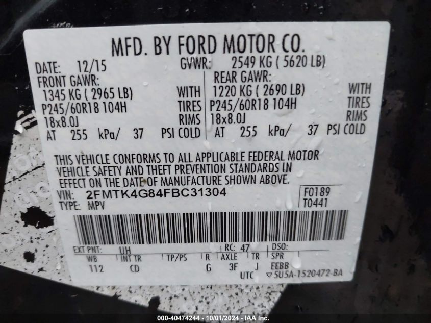 2FMTK4G84FBC31304 2015 Ford Edge Se