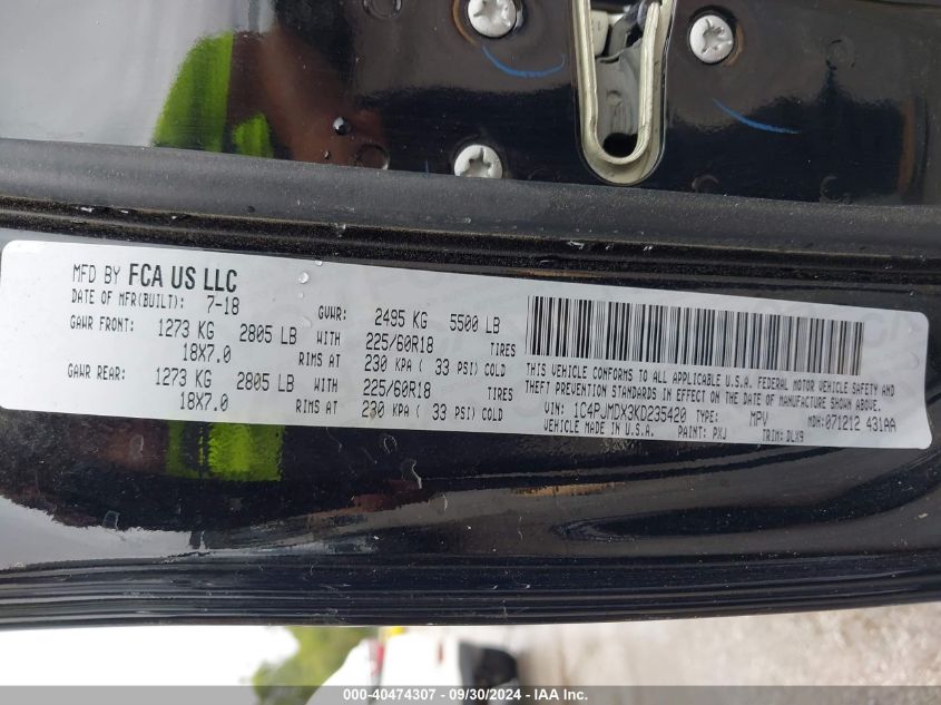 1C4PJMDX3KD235420 2019 Jeep Cherokee Limited 4X4